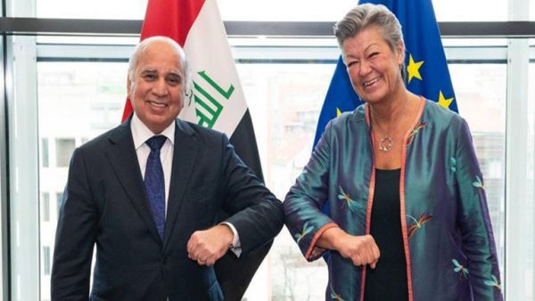وزير الخارجية العراقي فؤاد حسين والمفوضة الأوروبية للشؤون الداخلية والهجرة يلفا جوهانسون