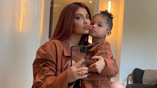 Jenner shared a black and white photo of her little family