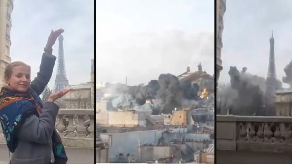 A video was shared by Ukraine showing Russian jets attacking Eiffel Tower and other buildings in Paris. (Video Screenshots/ @DefenceU) Eiffel Tower