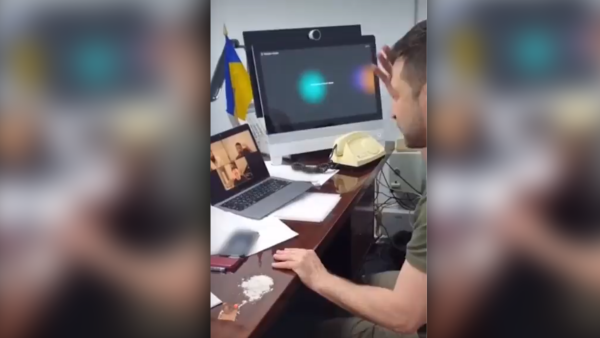 Russian shared a manipulated video suggesting that Ukraine's President was doing cocaine during an online meeting. (Twitte: @kleensamsonite) Zelensky cocaine