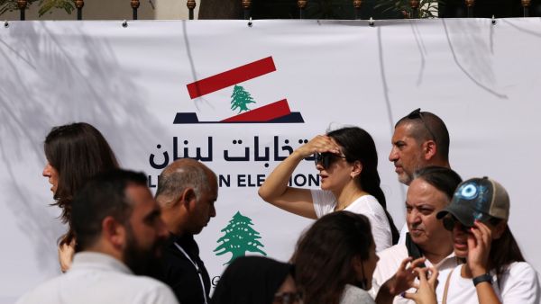 Lebanese expats queue to cast their votes for the May 15 parliamentary elections