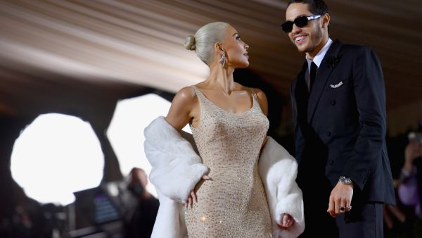 US socialite Kim Kardashian and comedian Pete Davidson arrive for the 2022 Met Gala at the Metropolitan Museum of Art on May 2, 2022, in New York. The Gala raises money for the Metropolitan Museum of Art's Costume Institute. The Gala's 2022 theme is "In America: An Anthology of Fashion". (Photo by Angela Weiss / AFP) Kim Kardashian