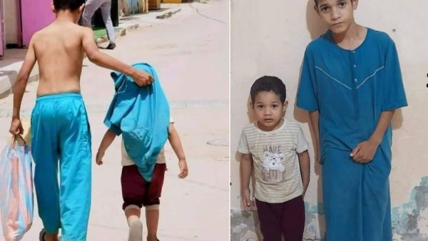 صورة 2022 : حذيفة يخلع قميصه ليحمي شقيقه من أشعة الشمس