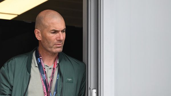 French football coach and former player Zinedine Zidane watches from a balcony the Monaco Formula 1 Grand Prix at the Monaco street circuit in Monaco, on May 29, 2022. (Photo by CHRISTIAN BRUNA / POOL / AFP)