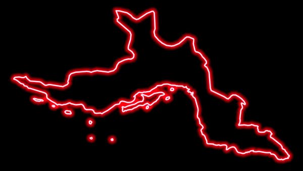 Glowing neon map of Hormozgan Iran