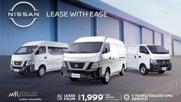 Nissan Urvan cars can be leased for as low as AED 1,999 per month excluding VAT Your preferred mobility partner: Arabian Automobiles Nissan announces exclusive leasing offers on the Urvan for fleet business
