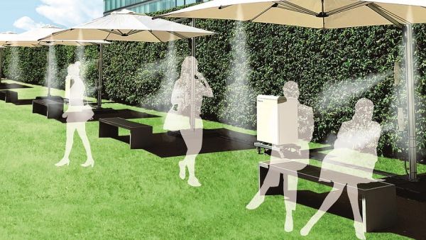 Panasonic Green AC is able to lower outdoor temperature by up to 7°C through evaporative cooling; ultra-fine mist technology can also be utilized to create artistic spaces both indoors and outdoors Panasonic Launches Green Ambience Changer, the Next Generation Ultra-Fine Mist System for Cooler Outdoor Spaces