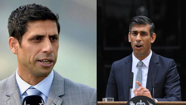 (L) Indian cricketer Ashish Nehra (R) Britain's newly appointed Prime Minister Rishi Sunak delivers a speech outside 10 Downing Street in central London, on October 25, 2022. (AFP) Rishi Sunak