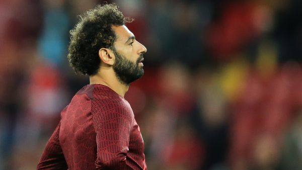 Liverpool's Egyptian striker Mohamed Salah looks on prior to the UEFA Champions League group A football match between Liverpool and Ajax at Anfield in Liverpool, north west England on September 13, 2022. (Photo by Lindsey Parnaby / AFP)