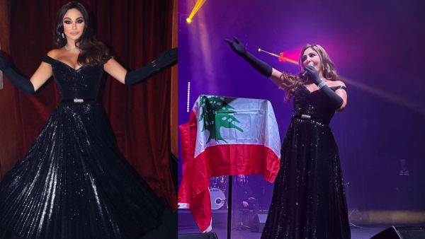 Elissa performs barefoot on stage