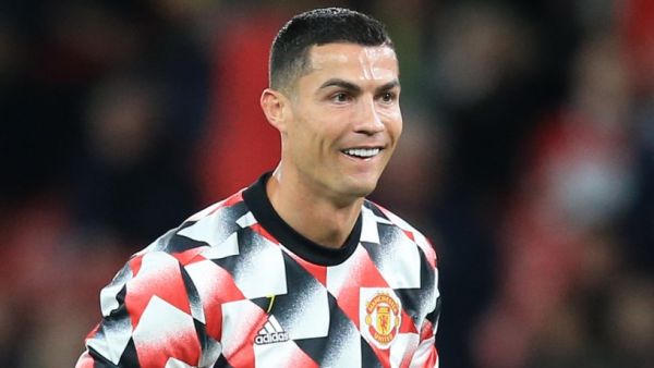 Manchester United's Portuguese striker Cristiano Ronaldo warms up ahead of the UEFA Europa League Group E football match between Manchester United and Sheriff Tiraspol, at Old Trafford stadium, in Manchester, north-west England, on October 27, 2022. (Photo by Lindsey Parnaby / AFP)