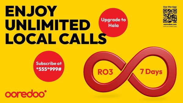 يمكن لعملاء هلا الاستمتاع بالبقاء على اتصال من خلال المكالمات المحلية والبيانات. Ooredoo تضمن بقاء العملاء على اتصال دائم مع باقة المكالمات المحلية الأسبوعية بلا توقف بقيمة 3 ريال عُماني