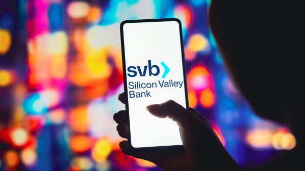 January 10, 2023, Brazil. In this photo illustration, the Silicon Valley Bank (SVB) logo is displayed on a smartphone screen.
