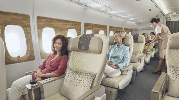 Title Product - Premium Economy - Chandon Vintage Brut 2016 being served Cheers with chandon - Emirates offers an exclusive vintage sparkling wine in premium economy