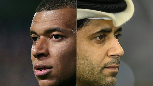 الخليفي ومبابي (Photo by François NASCIMBENI and FRANCK FIFE / AFP)