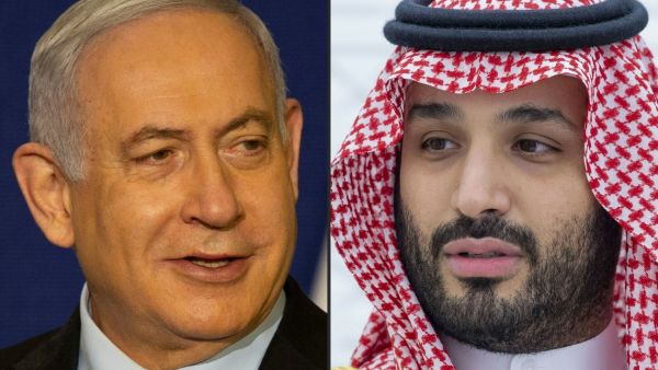 This combination of pictures created on November 23, 2020 shows (L to R) Israeli Prime Minister Benjamin Netanyahu giving a statement in Jerusalem on November 19, 2020; and Saudi Crown Prince Mohammed bin Salman, November 22. 2020. AFP Saudi-Israeli normalization