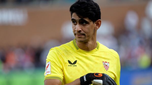 Sevilla's Moroccan goalkeeper Yassine Bounou "Bono" looks on during a pre-season friendly football match between Crystal Palace FC and Sevilla FC at Comerica Park in Detroit, Michigan, on July 30, 2023. (Photo by JEFF KOWALSKY / AFP)