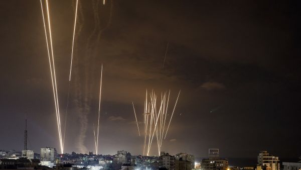 rockets is fired by Palestinian militants from Gaza City