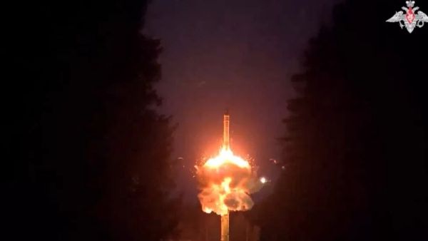 A still image from video, released by the defence ministry, shows a Yars intercontinental ballistic missile. (Twitter)