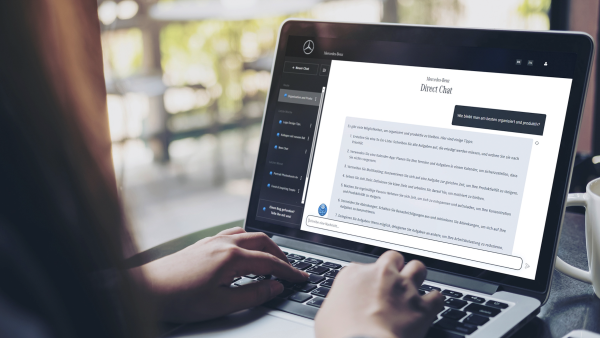Artificial intelligence (AI) is intended to make day-to-day work easier for employees and increase efficiency Mercedes-Benz Direct Chat: an internal ChatGPT application for employees