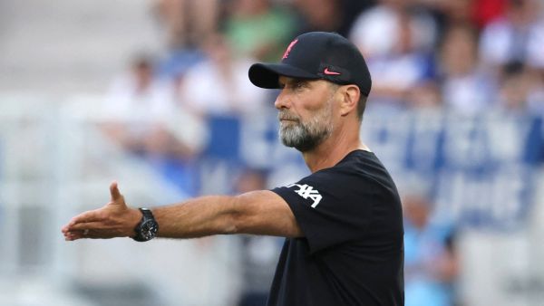 Liverpool's German manager Jurgen Klopp reacts from the sidelines during the pre-season friendly football match between Karlsruhe SC and Liverpool FC in Karlsruhe, western Germany, on July 19, 2023. (Photo by Daniel ROLAND / AFP)