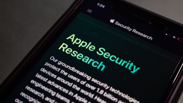 Apple Security Research website on an iPhone screen