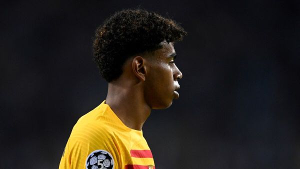 Barcelona's Spanish forward #27 Lamine Yamal looks on during the UEFA Champions League 1st round day 2 group H football match between FC Porto and FC Barcelona at the Dragao stadium in Porto on October 4, 2023. (Photo by Patricia DE MELO MOREIRA / AFP)