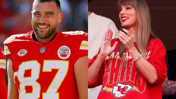 Travis Kelce is filling in the blank spaces of his relationship with Taylor Swift. (David Eulitt/ Jamie Squire/ Getty Images/ AFP)