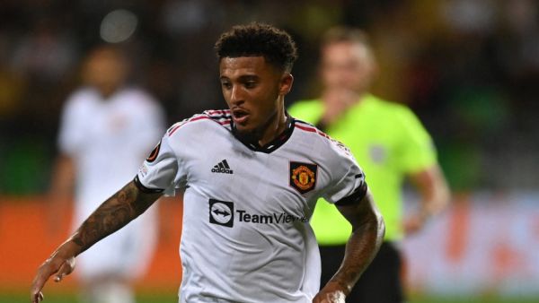 Manchester United's English striker Jadon Sancho controls the ball during the UEFA Europa League group E football match between Sheriff and Manchester United at Zimbru stadium in Chisinau on September 15, 2022. (Photo by Daniel MIHAILESCU / AFP)