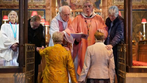 Catherine Bond (left) and Jane Pearce (right) were blessed at St John the Baptist church in Felixstowe after permission was granted by the House of Bishops. (PA Media)