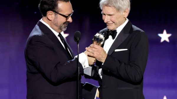 Harrison Ford chokes up while being awarded with Career Achievement Award at Critics Choice Awards 2024. (Getty/ AFP)