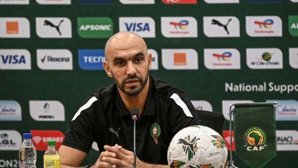 Morocco's head coach Walid Regragui attends a press conference at the Laurent Pokou stadium in San-Pedro on January 29, 2024 on the eve of the round of 16 Africa Cup of Nations (CAN) 2024 football match between Morocco and South Africa. (Photo by Sia KAMBOU / AFP) Morocco's head coach Walid Regragui attends a press conference at the Laurent Pokou stadium in San-Pedro on January 29, 2024 on the eve of the round of 16 Africa Cup of Nations (CAN) 2024 football match between Morocco and South Africa. (Photo by Sia KAMBOU / AFP)
