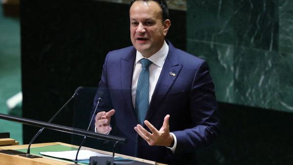 Irish Prime Minister Leo Varadkar addresses the 78th United Nations General Assembly at UN headquarters in New York City on September 22, 2023. (Photo by Leonardo Munoz / AFP) Leo Varadkar