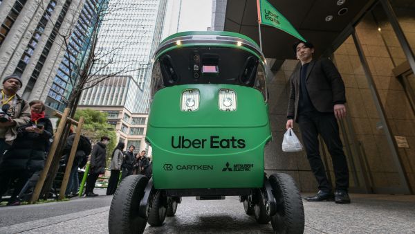 A robot delivery service by Uber Eats Japan. (Photo by Richard A. Brooks / AFP Uber Eats