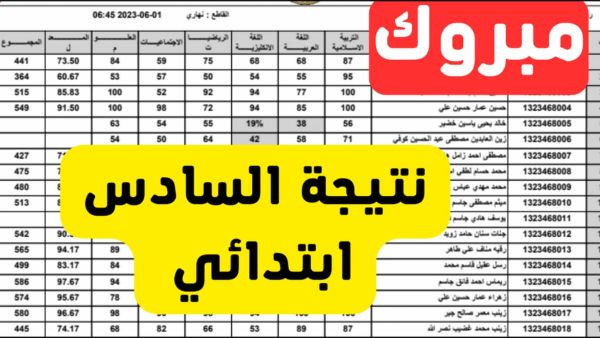 نتيجة السادس الابتدائي الدور الأول