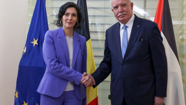 Palestinian Foreign Minister Riyad al-Maliki and Belgian counterpart Hadja Lahbib