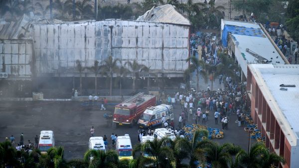 This aerial photograph taken on May 25, 2024 shows firefighters trying to extinguish a fire which broke out at an amusement park facility in Rajkot, in India's Gujarat state. At least 16 people were killed, most of them children, when a fire broke out at a packed amusement park facility in India on May 25, officials said. (Photo by AFP) Massive fire at Indian gaming arcade claims 22 lives