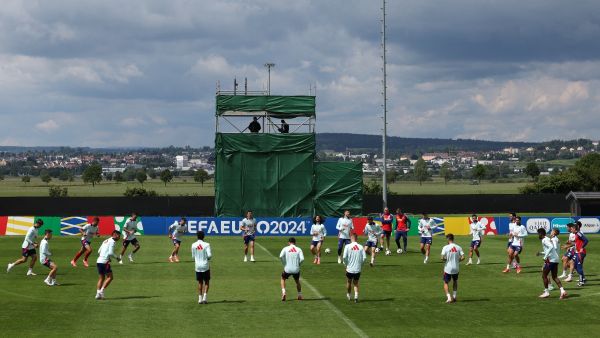 Spain's players attend the training session of Spain's national football team ahead of the UEFA Euro 2024 football Championship at the team's base camp in Donaueschingen on June 13, 2024. (Photo by LLUIS GENE / AFP)