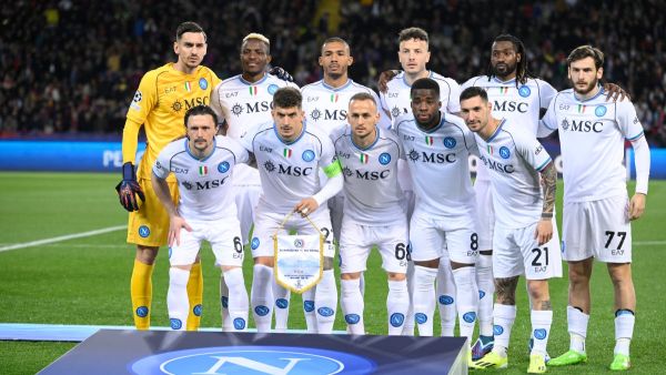 Napoli players pose for a team photo during the UEFA Champions League last 16 second leg football match between FC Barcelona and SSC Napoli at the Estadi Olimpic Lluis Companys in Barcelona on March 12, 2024. (Photo by Josep LAGO / AFP) Napoli players pose for a team photo during the UEFA Champions League last 16 second leg football match between FC Barcelona and SSC Napoli at the Estadi Olimpic Lluis Companys in Barcelona on March 12, 2024. (Photo by Josep LAGO / AFP)