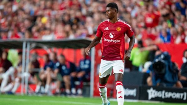 Marcus Rashford #10 of Manchester United plays against Liverpool during their pre-season friendly match at Williams-Brice Stadium on August 03, 2024 in Columbia, South Carolina. Jacob Kupferman/Getty Images/AFP (Photo by Jacob Kupferman / GETTY IMAGES NORTH AMERICA / Getty Images via AFP)