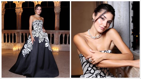 Turkish actress and model Hande Erçel wearing an Elie Saab dress. (Instagram)
