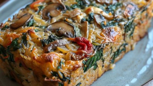 خبز الفطر والسبانخ والأرز البني