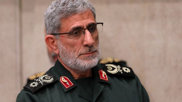 This handout picture provided by the office of Iran's Supreme Leader Ayatollah Ali Khamenei on January 9, 2020 shows the newly-appointed commander of the Quds Force of the Islamic Revolutionary Guard Corps Esmail Qaani attending a mourning ceremony held by the supreme leader in Tehran for slain top general Qasem Soleimani. / AFP / LEADER OFFICE