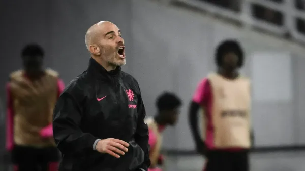 Chelsea's Italian coach Enzo Maresca shouts during the UEFA Conference League, League Phase - Matchday 2, football match between Panathinaikos FC and Chelsea FC at the Olympic Athletic Center in Athens on October 24, 2024. (Photo by Angelos TZORTZINIS / AFP)