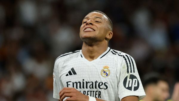 Real Madrid's French forward #09 Kylian Mbappe reacts during the Spanish league football match between Real Madrid CF and Villarreal CF at the Santiago Bernabeu stadium in Madrid on October 5, 2024. (Photo by OSCAR DEL POZO / AFP) Real Madrid's French forward #09 Kylian Mbappe reacts during the Spanish league football match between Real Madrid CF and Villarreal CF at the Santiago Bernabeu stadium in Madrid on October 5, 2024. (Photo by OSCAR DEL POZO / AFP)