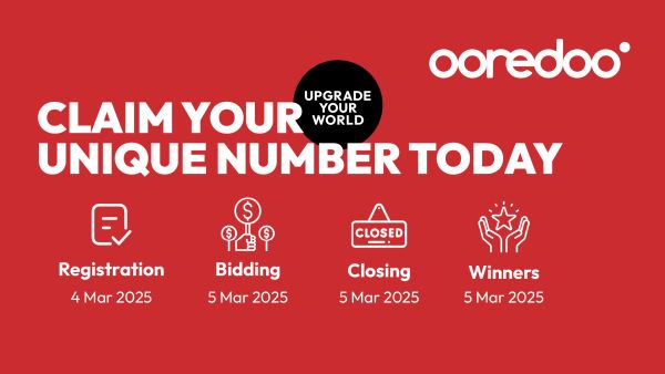 تميز برقمك وساهم في العمل الخيري من خلال مزاد Ooredoo للأرقام المميزة تميز برقمك وساهم في العمل الخيري من خلال مزاد Ooredoo للأرقام المميزة