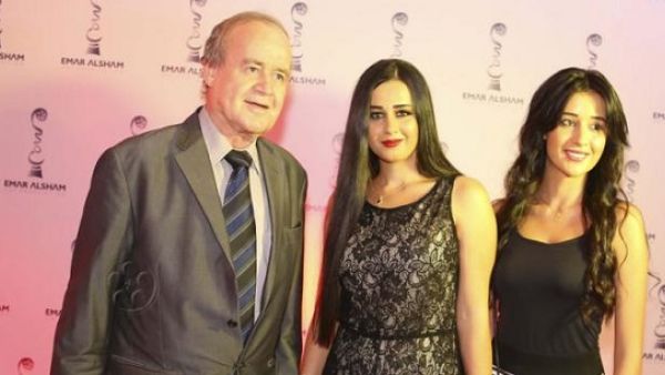 Syrian writer and actor Hani Al-Saadi with his daughters Rawaa and Ruba Al-Saadi. Syrian writer and actor Hani Al-Saadi