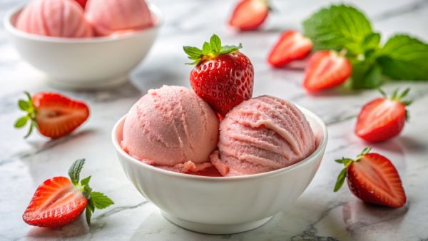 آيسكريم الفراولة المثلج صحي ومثالي للصيف