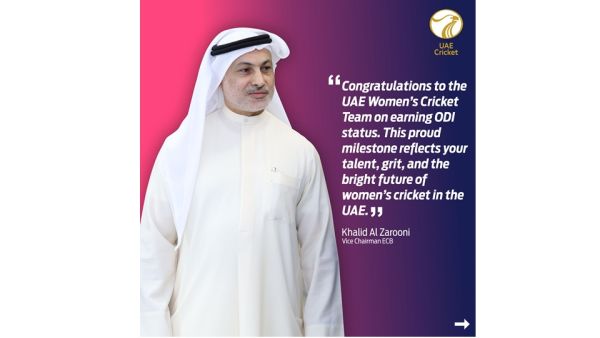 Khalid Al Zarooni Emirates Cricket Board Vice-Chairman Khalid Al Zarooni congratulates UAE Women’s team on attaining ODI status