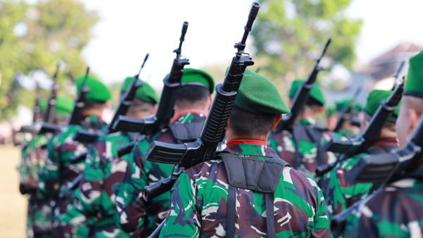 إندونيسيا - 17 أغسطس 2024: صورة مقربة لصف من الجنود الإندونيسيين…